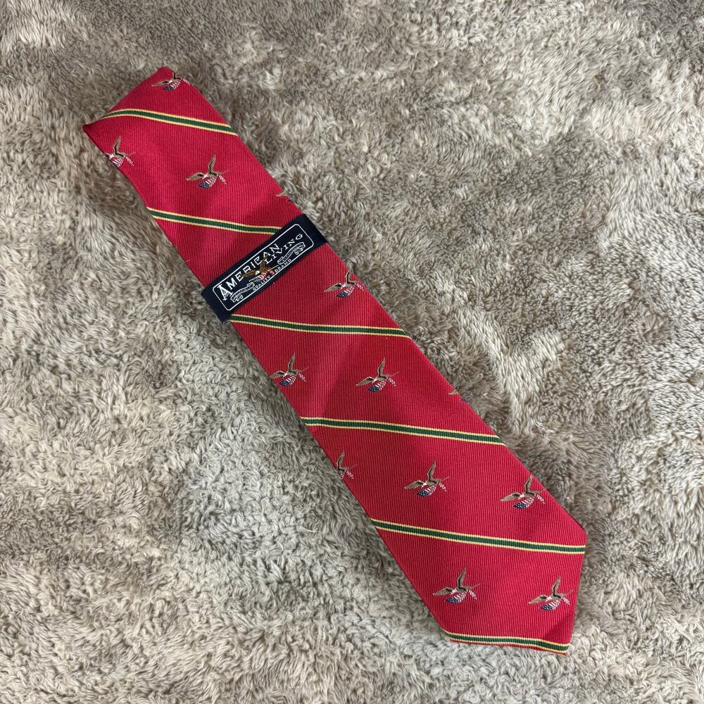 NEW American Living Red Diagonal Stripe Eagle With Flag Silk Patriotic Neck Tie - Picture 7 of 7